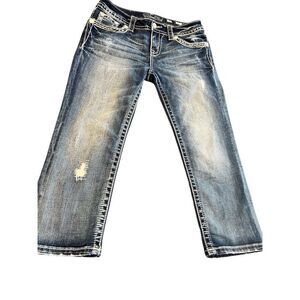 MISS ME Rhinestones embroidered capri jeans size 28